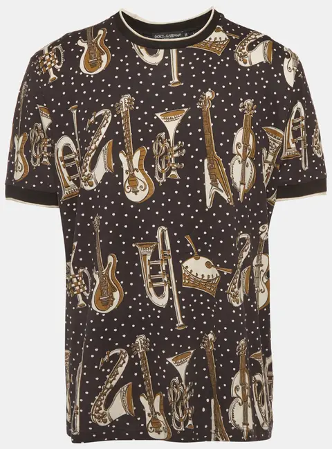 Dolce & Gabbana Black Musical Instrument Print Jersey T-Shirt 4XL