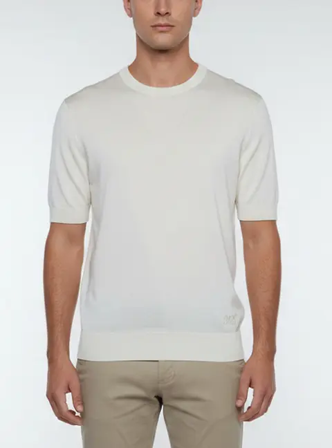 Dolce & Gabbana Cream Initial Embroidered Silk Knit T-Shirt M