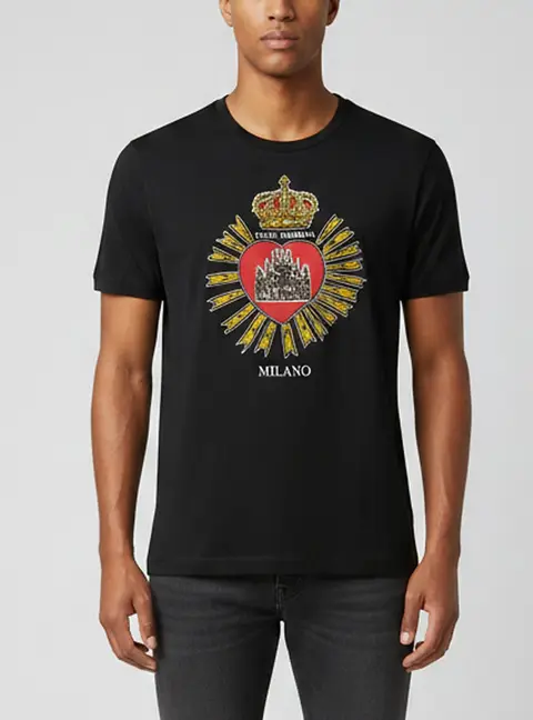 Dolce & Gabbana Black DG Crown Heart Print Cotton Crew Neck T-Shirt M