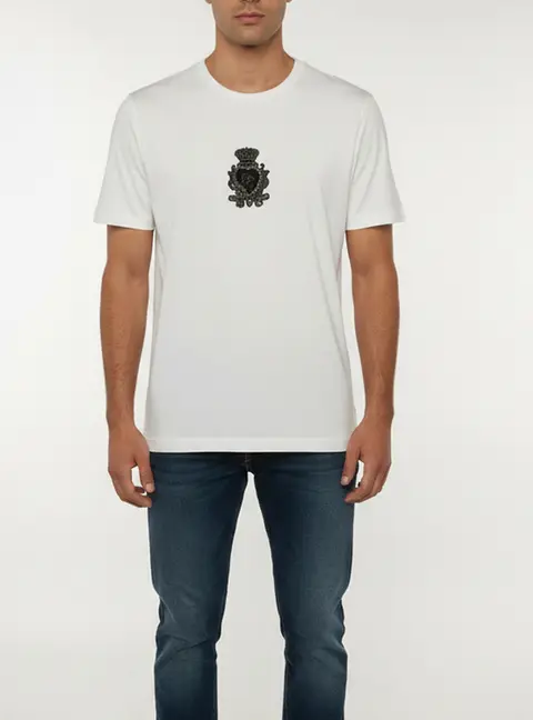 Dolce & Gabbana White Heraldic DG Logo Jersey Crewneck T-Shirt XL