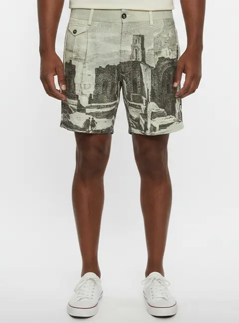 Dolce & Gabbana Green Roman Ruins Printed Canvas Pleated Shorts XS