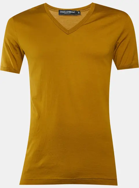 Dolce & Gabbana Yellow Ochre Cotton V-Neck T-Shirt S