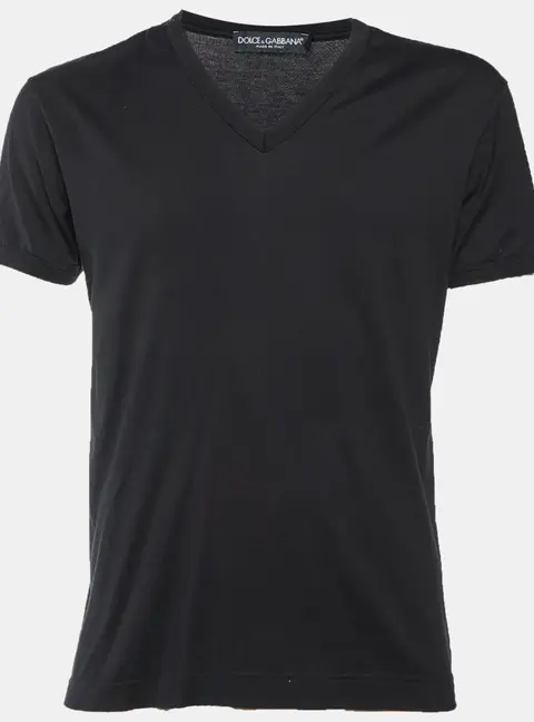 Dolce & Gabbana Black Cotton V-Neck T-Shirt S