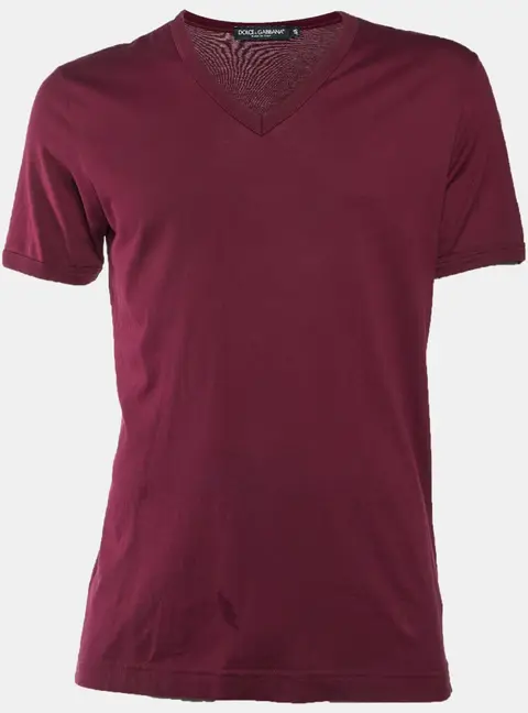 Dolce & Gabbana Burgundy Cotton V-Neck T-Shirt M