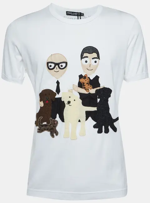 Dolce & Gabbana White Cotton DG Family Applique Crew Neck T-Shirt M