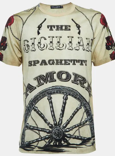 Dolce & Gabbana Beige The Sicilian Print Cotton Crew Neck T-Shirt M