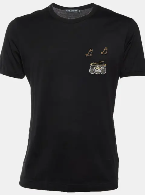 Dolce & Gabbana Black Cotton Music Note Patch Crew Neck T-Shirt M