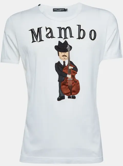 Dolce & Gabbana White Cotton Mambo Applique Crew Neck T-Shirt M