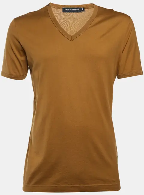 Dolce & Gabbana Ochre Cotton V-Neck T-Shirt M