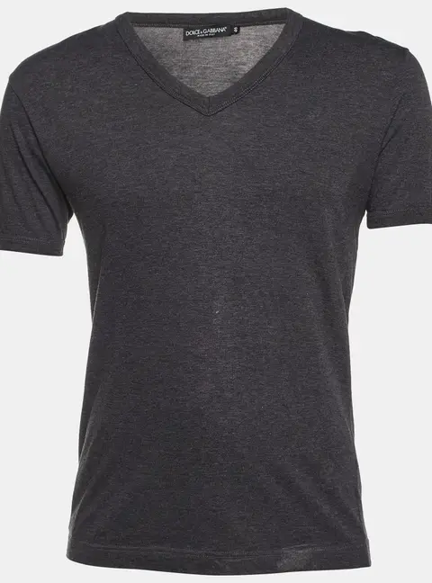 Dolce & Gabbana Grey Cotton Short Sleeve V-Neck T-Shirt S
