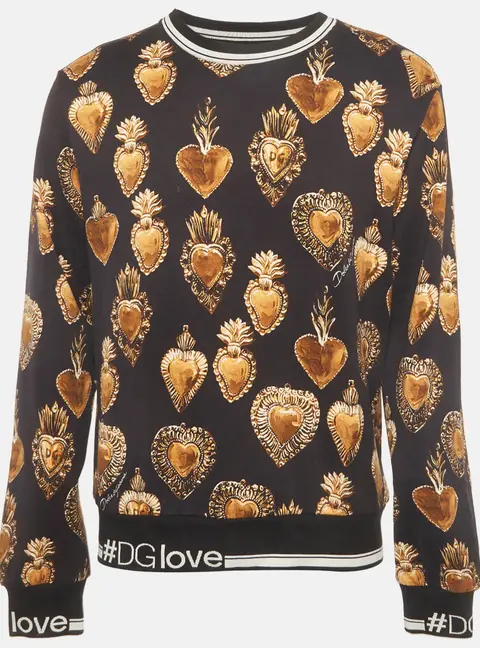 Dolce & Gabbana Black Printed Jersey Crewneck Sweatshirt XL