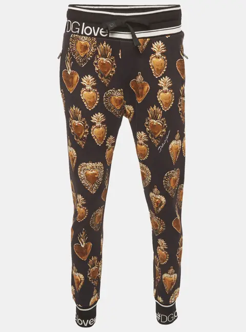 Dolce & Gabbana Black Printed Jersey Drawstring Joggers M