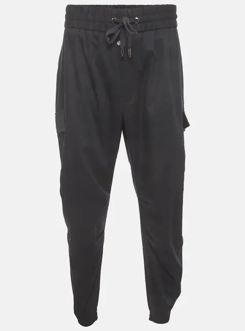 Dolce Gabbana Navy Blue Gabardine Drawstring Joggers L