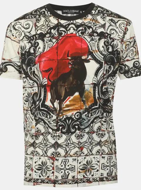Dolce & Gabbana Multicolor Majolica Corrida Bull Print Jersey Crew Neck T-Shirt M
