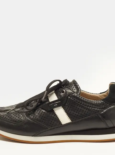 Dolce & Gabbana Size 44 Black Perforated Leather Low Top Sneakers