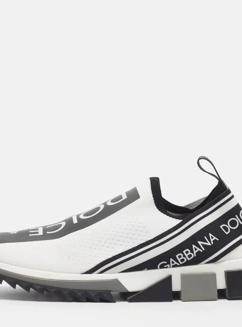 Dolce & Gabbana Sorrento Size 43 White/Black Knit Fabric Slip On Sneakers