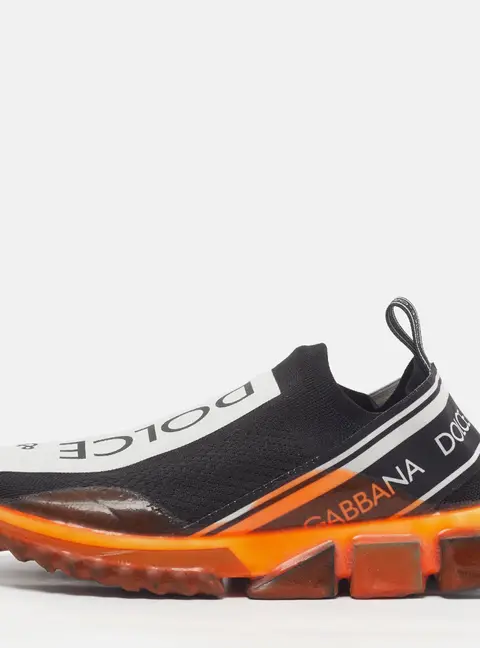 Dolce & Gabbana Sorrento Size 42.5 Black/Orange Knit Fabric Slip On Sneakers