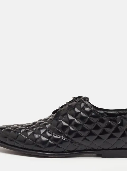 Dolce & Gabbana Size 44 Black Quilted Leather Lace Up Derby