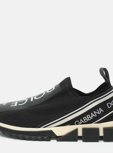 Dolce & Gabbana Sorrento Size 43.5 Black Knit Fabric Slip On Sneakers