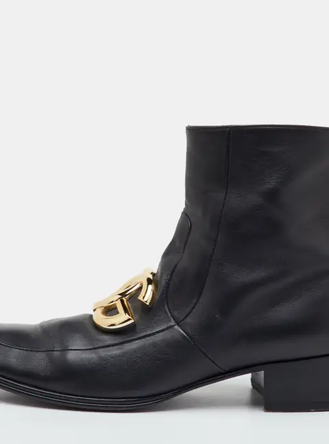 Dolce & Gabbana DG Logo Size 44 Black Leather Ankle Length Boots