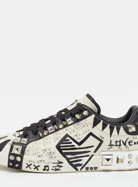 Dolce & Gabbana Portofino Size 42 White/Black Leather Low Top Sneakers