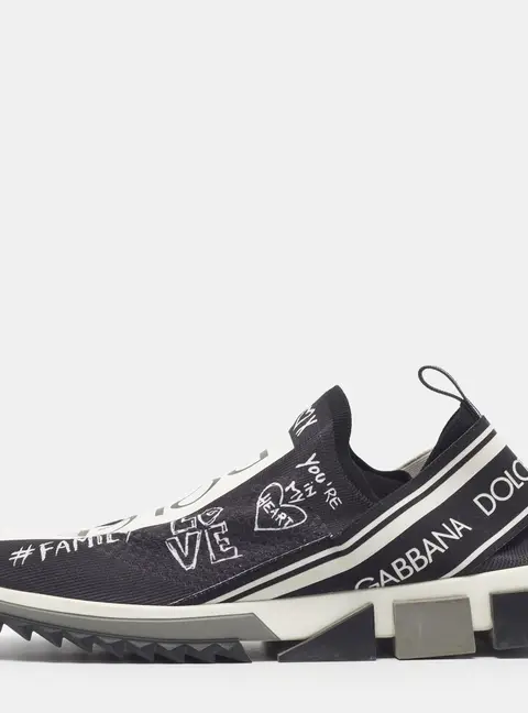 Dolce & Gabbana Sorrento Size 45 Black/White Knit Fabric Slip On Sneakers