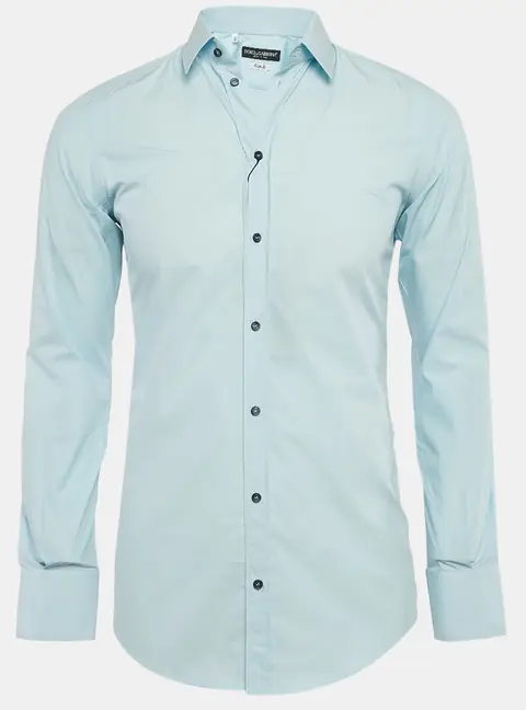 Dolce & Gabbana Gold Light Blue Cotton Button Front Shirt S