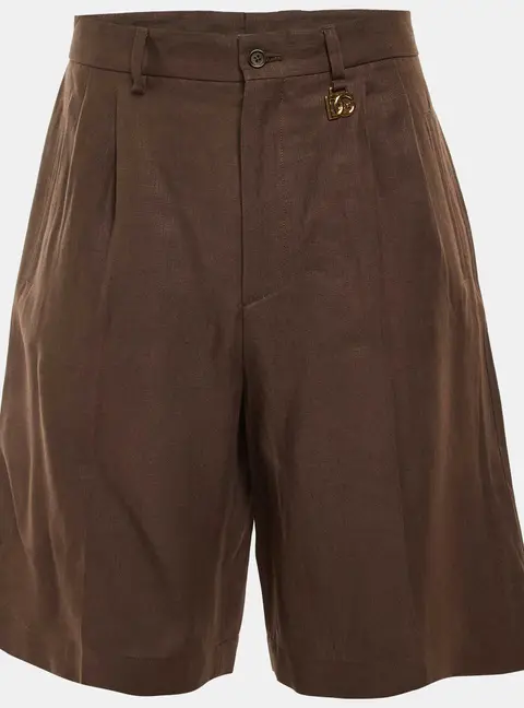 Dolce & Gabbana Brown Linen Logo Detail Bermuda Shorts M