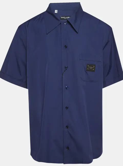 Dolce & Gabbana Navy Blue Cotton Short Sleeve Shirt 4XL