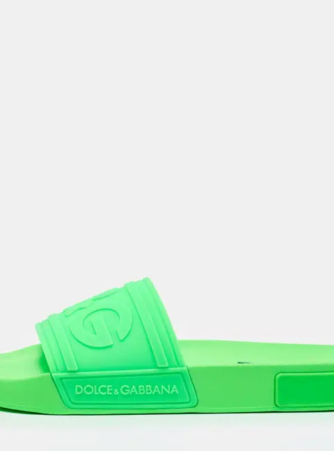 Dolce & Gabbana Green Rubber Logo Flat Slides Size 41