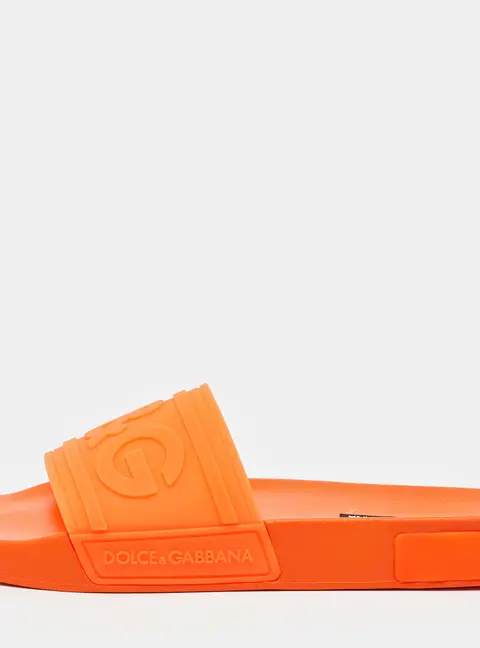 Dolce & Gabbana Neon Orange Rubber Logo Flat Slides Size 41