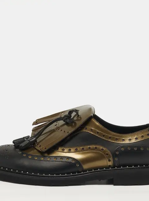 Dolce & Gabbana Size 41 Green/Black Patent and Leather Fringe Brogues
