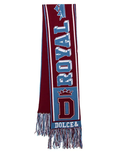Dolce & Gabbana Bicolor Royal Love Fringed Intarsia Knit Scarf