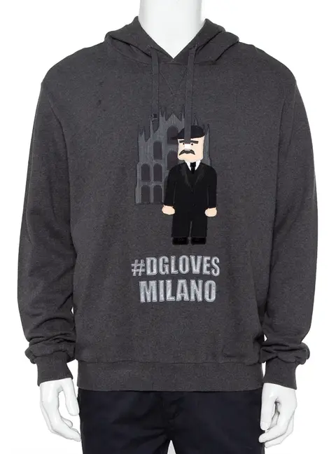 Dolce & Gabbana Grey Patchwork Detail Hooded Sweatshirt XXL
