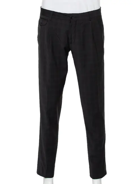 Dolce & Gabbana Charcoal Grey Checkered Wool Tapered Leg Pants L