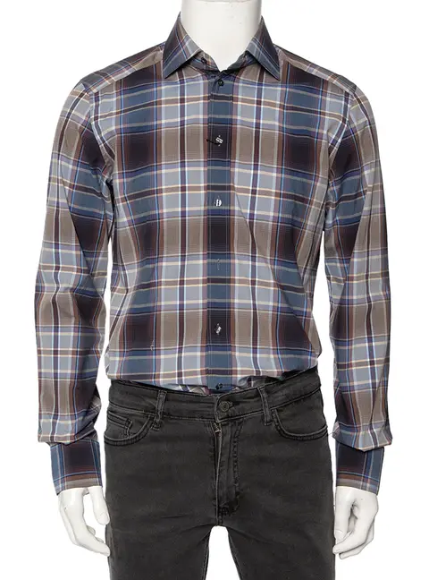 Dolce & Gabbana Blue Plaid Checked Cotton Gold Label Shirt M