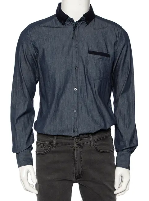 Dolce & Gabbana Chambray Cotton Knit Collar Detail Gold Label Shirt L