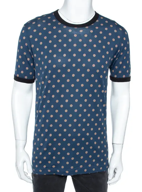Dolce & Gabbana Navy Blue Cotton Polka Dot Crew Neck XL