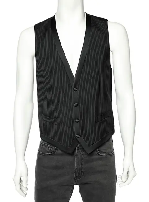 Dolce & Gabbana Black Striped Wool Button Front Vest M
