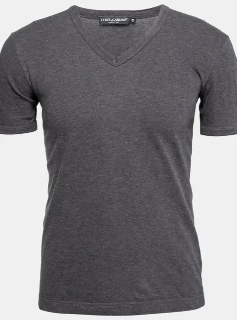 Dolce & Gabbana Grey Cotton Short Sleeve V-Neck T-Shirt S