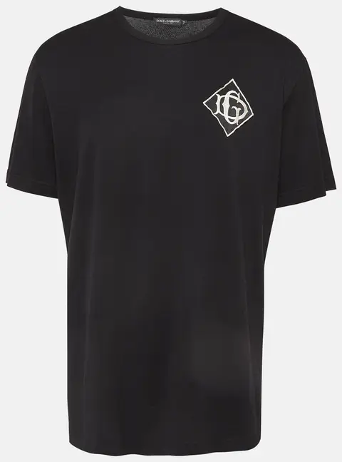 Dolce & Gabbana Black Embroidered Cotton Knit Crew Neck T-Shirt 4XL