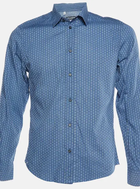Dolce & Gabbana Gold Blue Patterned Buttoned Up Shirt XS