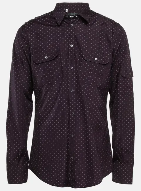 Dolce & Gabbana Gold Dark Purple Dotted Cotton Buttoned Up Shirt XXS