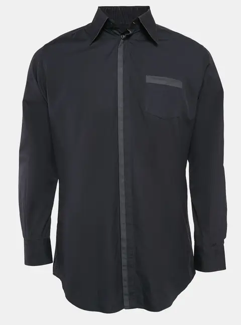 Dolce & Gabbana Gold Navy Blue Cotton Long Sleeve Shirt L