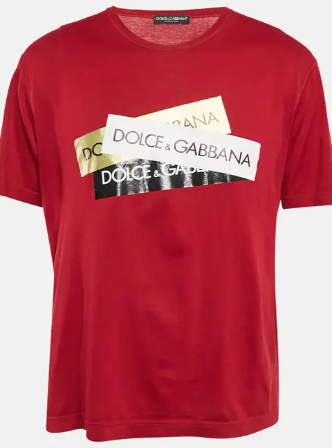 Dolce & Gabbana Dark Red Logo Print Cotton T-Shirt S