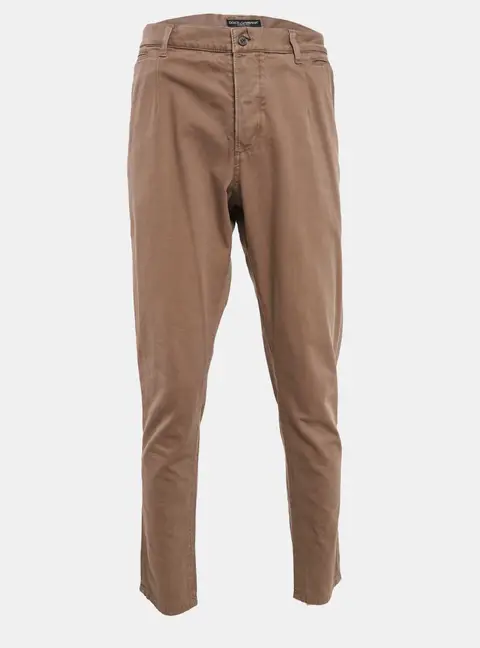 Dolce & Gabbana Brown Herringbone Cotton Pants XL