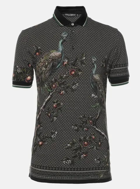 Dolce & Gabbana Multicolor Peacock Print Cotton Polo Shirt XS