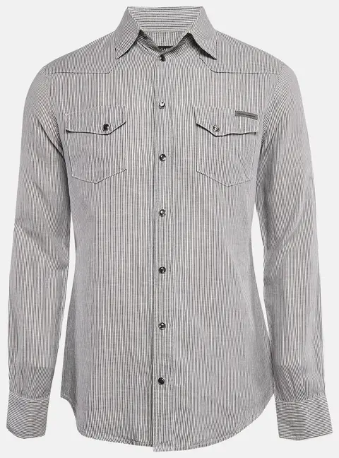 Dolce & Gabbana Grey Stripe Cotton Button Front Shirt M