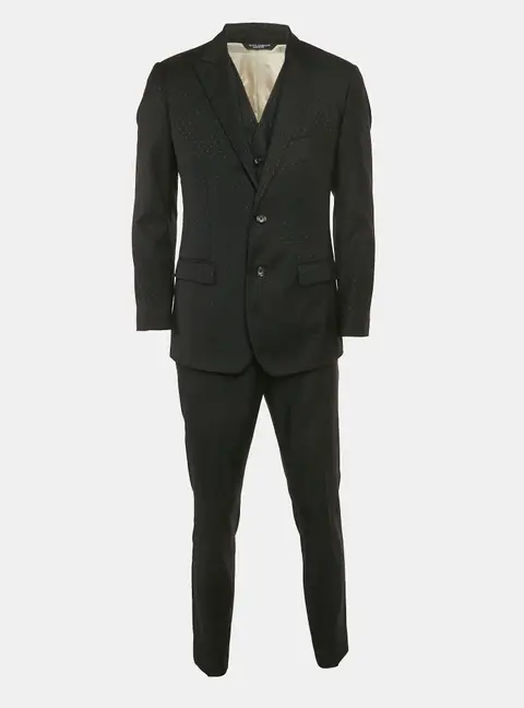 Dolce & Gabbana Black Patterned Wool 3 Piece Suit Set M