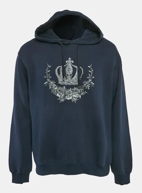 Dolce & Gabbana Navy Blue Crown Embroidered Cotton Knit Hoodie XXL